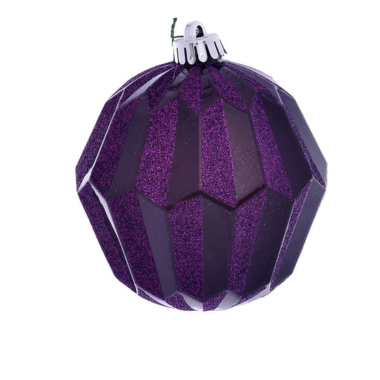 Vickerman 5" Plum Glitter Faceted Ball Ornament 3 per Bag