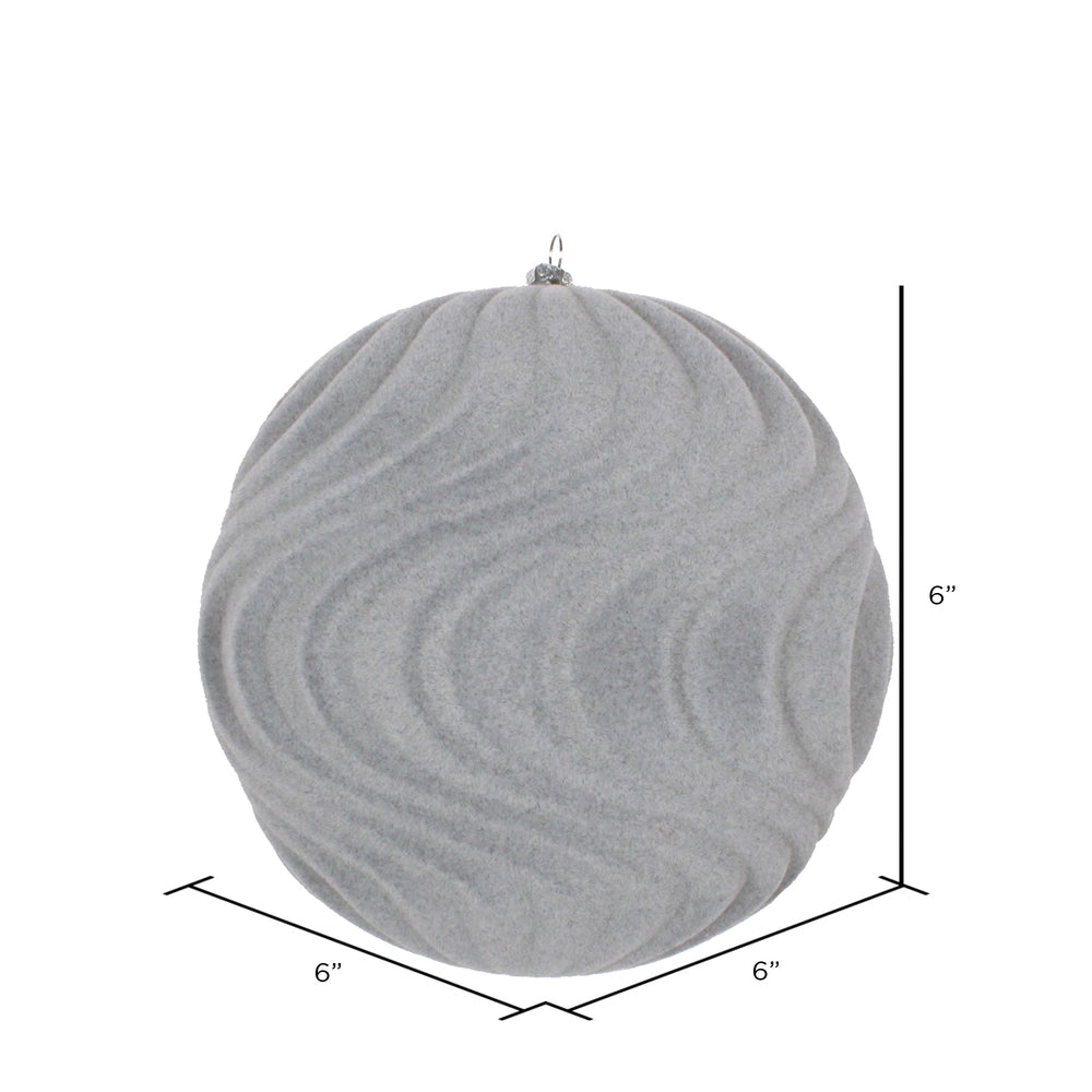 Vickerman 6" Silver Flocked Wave Ball Ornament 2 per Bag