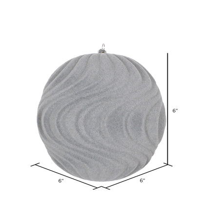 Vickerman 6" Silver Flocked Wave Ball Ornament 2 per Bag