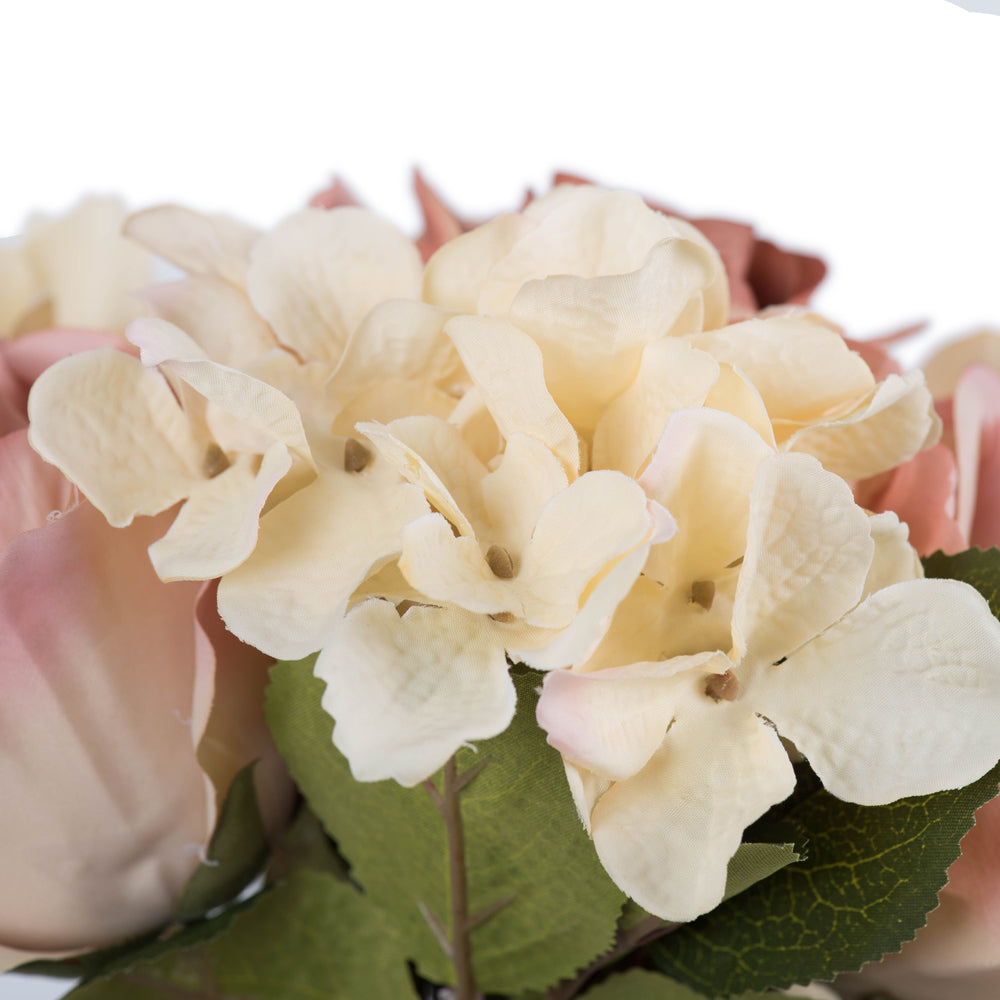 Vickerman 13" Artificial Cream Pink Rose Hydrangea Bouquet Pack of 2