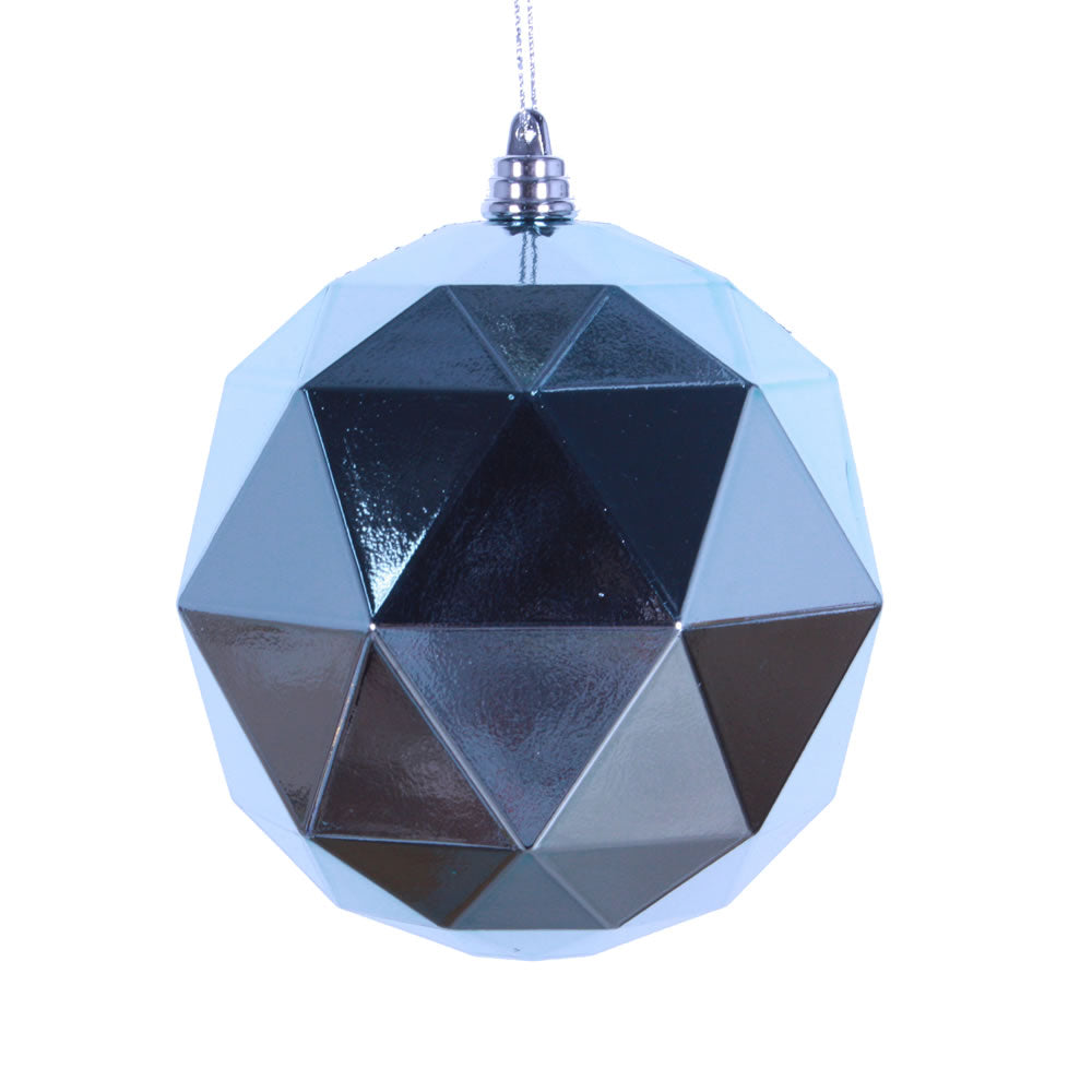 4.75" Baby Blue Geometric Ball Ornament Featuring a Shiny Finish. Comes 4 per bag