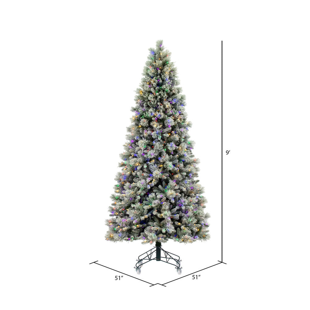 Vickerman 9' x 51" Flocked Jackson Pine Artificial Pre-Lit Christmas Tree Multi-Colored Lights.