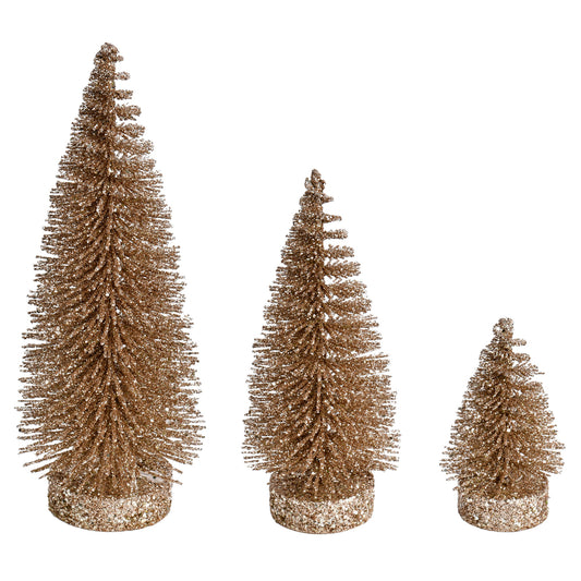 Vickerman 3"-5"-7" Champagne Glitter Oval Pine Artificial Christmas Tree Set of 3