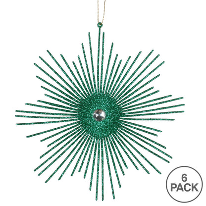 Vickerman 6.5" Seafoam Green Snowflake Burst Glitter Christmas Ornament 6 per Bag