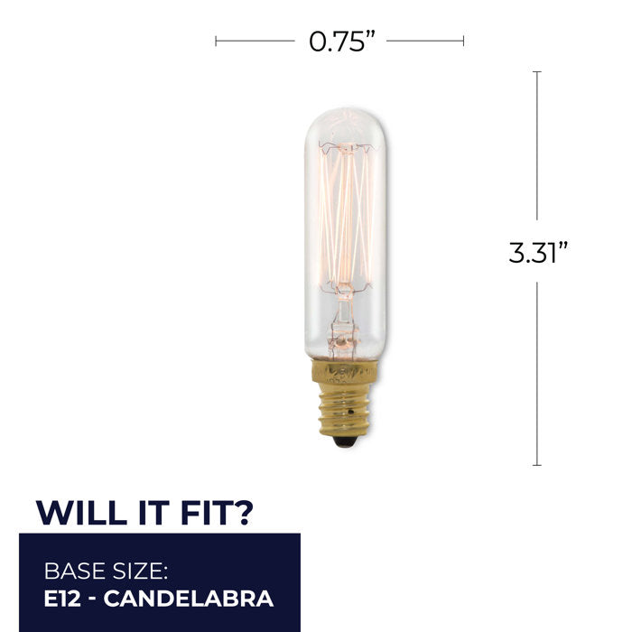 Bulbrite Pack of (4) 25 Watt Dimmable Clear Appliance, Amusement T6 Candelabra (E12) Incandescent Light Bulb