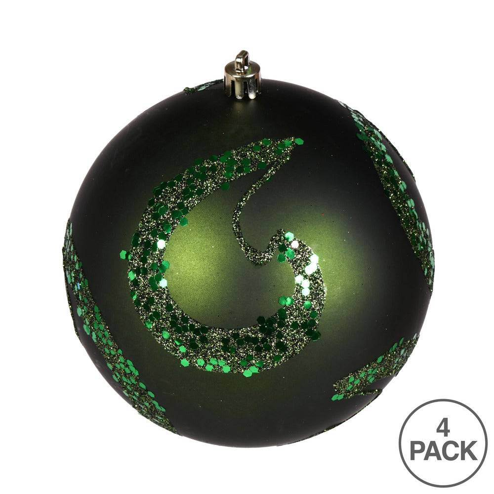 Vickerman 4.75" Moss Green Matte Sequin Swirl Ornament 4 per Bag