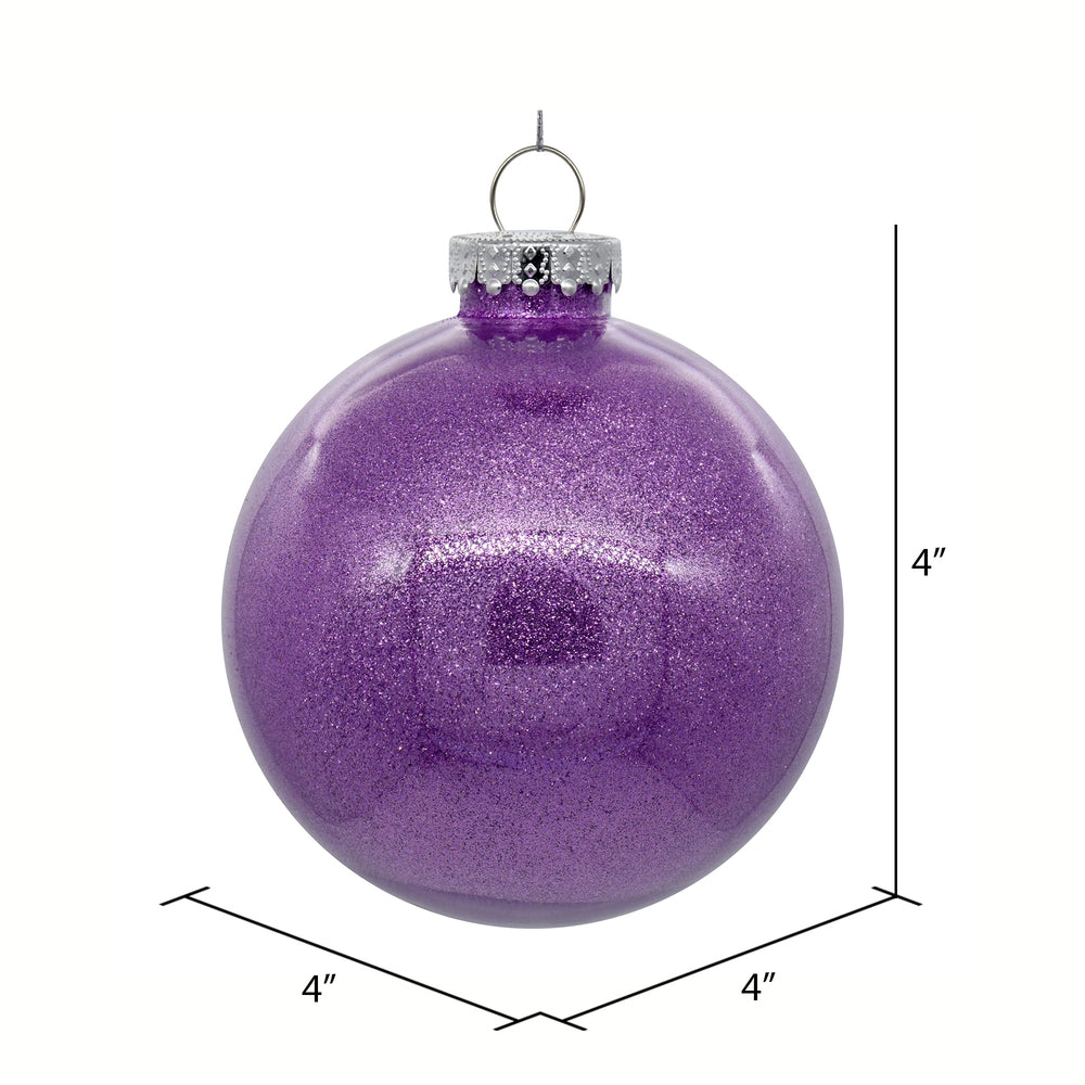 Vickerman 4" Clear Ball Christmas Ornament with Lavender Glitter Interior 6 Pieces per bag