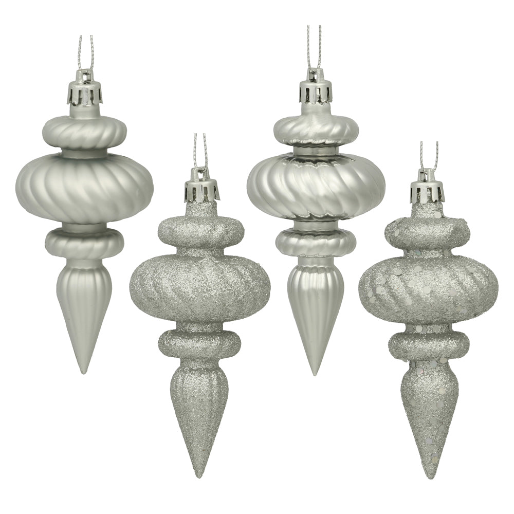 Vickerman 4" Silver 4-Finish Finial Ornament 8 per Box