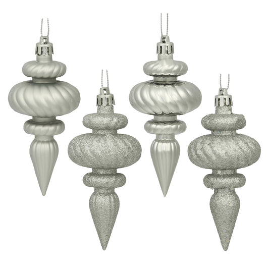 Vickerman 4" Silver 4-Finish Finial Ornament 8 per Box