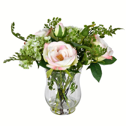 Vickerman 11"  Artificial Pink Rose In Glass Vase.
