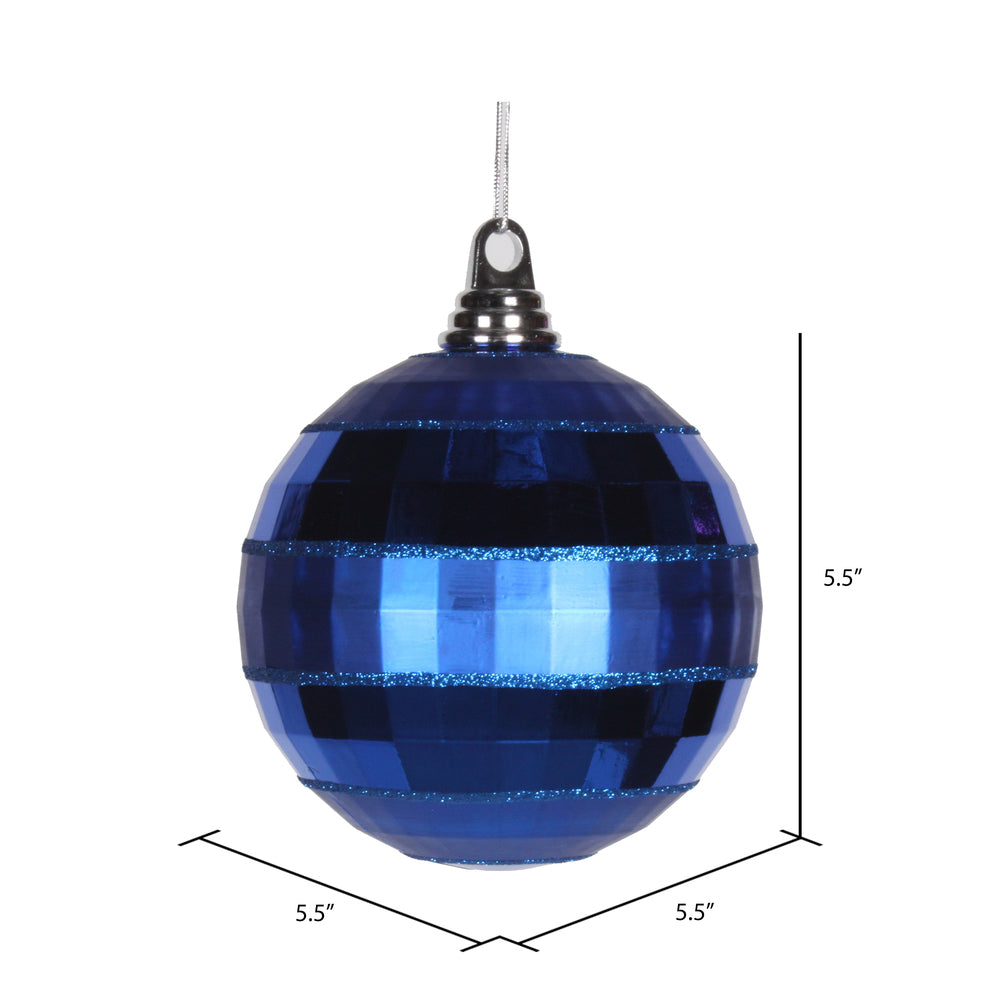 Vickerman 5.5" Blue Shiny and Matte Mirror Ball Christmas Ornament with Glitter Accents