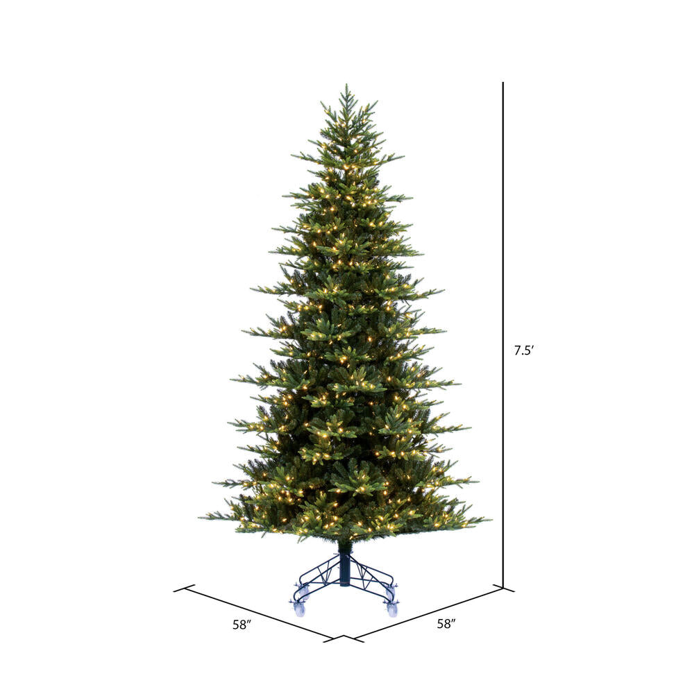 Vickerman 7.5' x 58" Vermont Fraser Fir Artificial Pre-Lit Christmas Tree Warm White Lights.