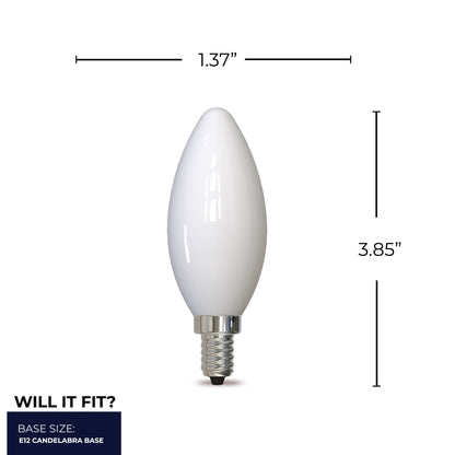 Bulbrite 5W LED LIGHT BULB B11 4000K FILAMENT MILKY FINISH, E12 CANDELABRA BASE, DIMMABLE, 4PK
