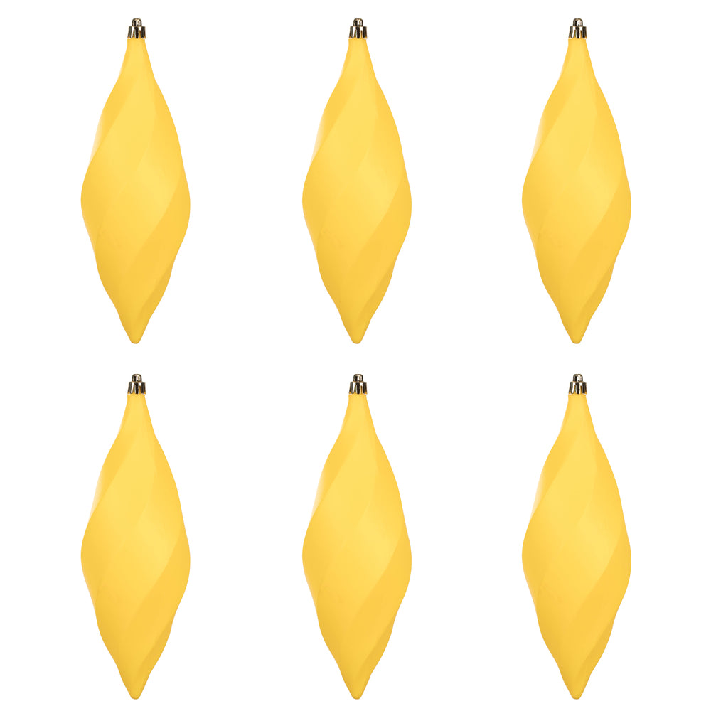 Vickerman 8" Yellow Matte Swirl Finial Ornament Pack of 6