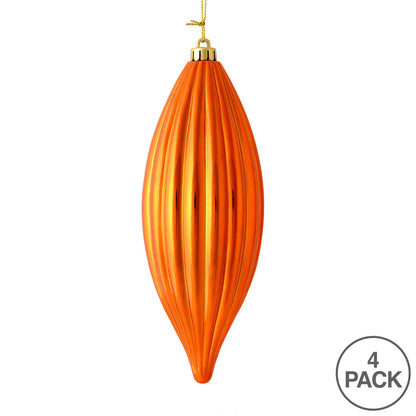 Vickerman 8" Burnished Orange Shiny Line Finial Ornament Pack of 4