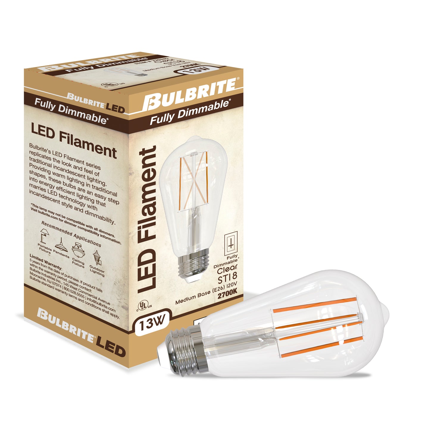 Bulbrite 862100 LED Filament Pack of (4) 13 Watt Dimmable ST18 Light Bulb with Clear Glass Finish and Medium (E26) Base - 5000K (Soft Daylight Light), 1400 Lumens