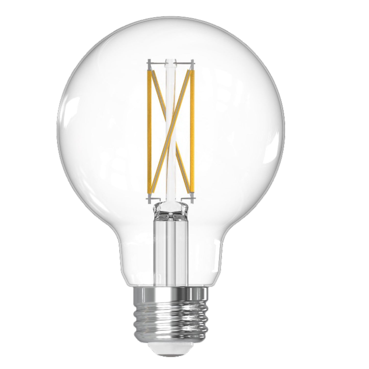 Bulbrite 776239 LED Filament Pack of 4, 7.6 Watt Dimmable G25 Light Bulb with Clear Finish and Medium Screw E26 Base - 2700K(Warm White Light), 800 lumens
