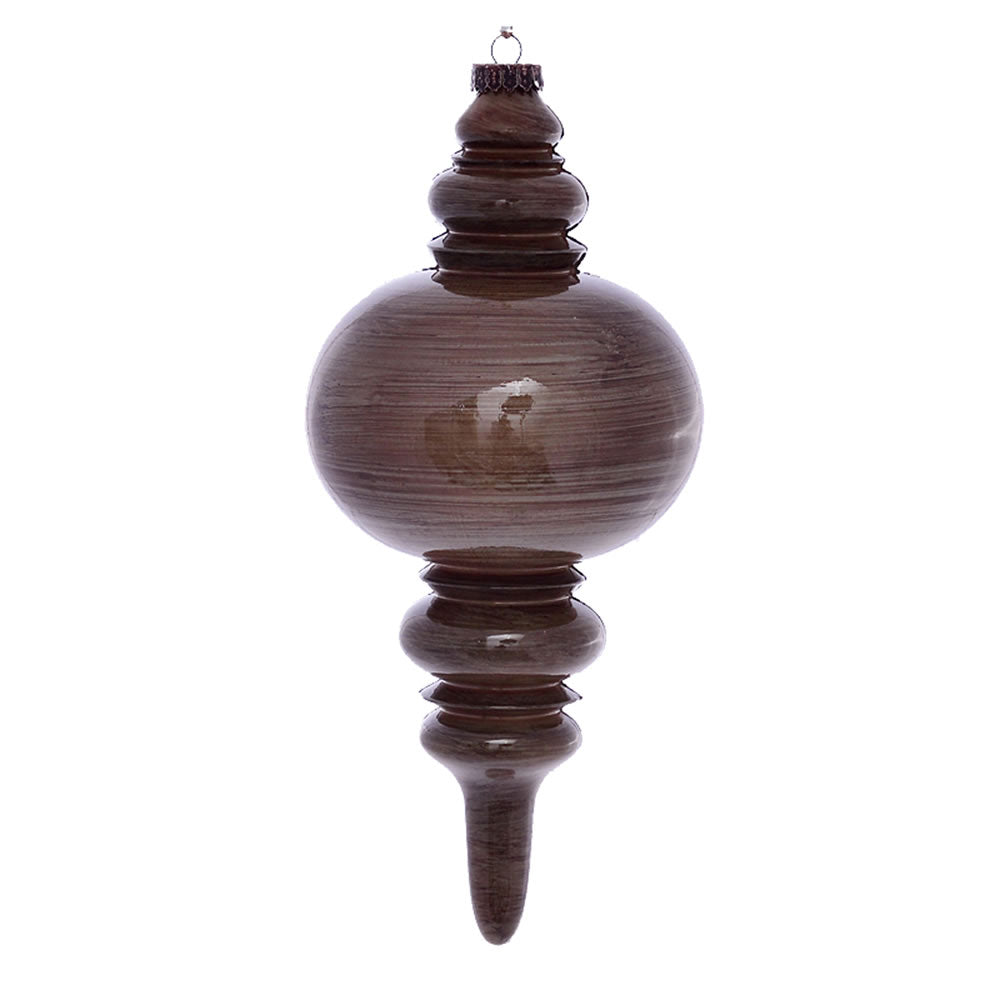 Vickerman 13" Pewter Wood Grain Finial Ornament. This ornament is the perfect addition to any holiday decorating project. It features a light wood grain pattern.