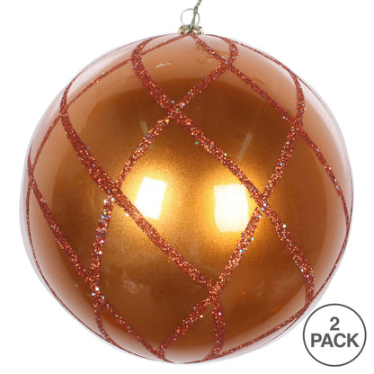 Vickerman 6" Copper Candy Finish Net Ball Ornament with Glitter Accents 2 per Bag Pack of 2