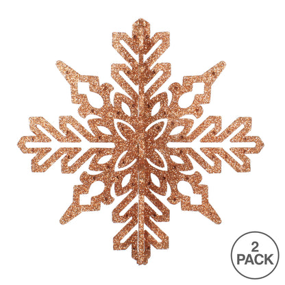 Vickerman 9" Rose Gold 3D Glitter Snowflake Christmas Ornament Pack of 2