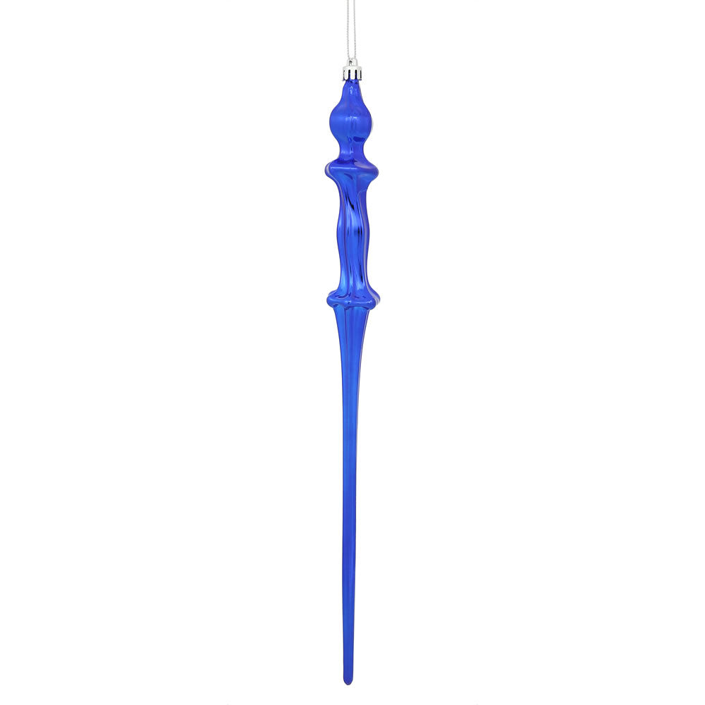 Vickerman 15.7" Cobalt Blue Shiny Icicle Ornament with drilled and wired caps. Comes 3 per Box.