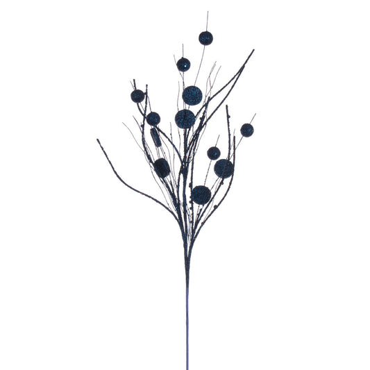 Vickerman 33" Midnight Blue Ball and Coin Glitter Twig Spray 6 per bag.