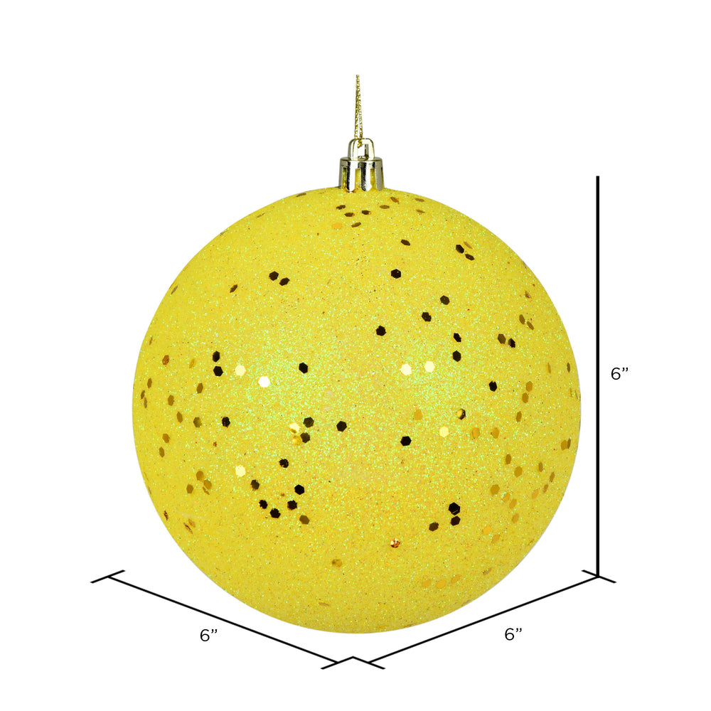 Vickerman 6" Yellow Glitter Sequin Ball Ornament 4 per Bag
