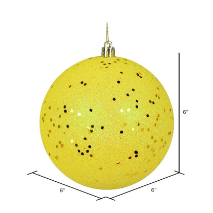 Vickerman 6" Yellow Glitter Sequin Ball Ornament 4 per Bag