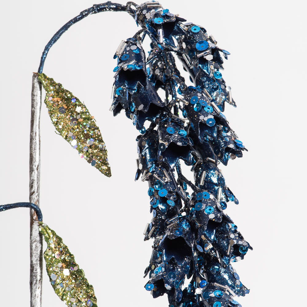 Vickerman 20" Blue Pearl Glitter Hanging Foxglove Artificial Christmas Spray. Includes 3 sprays per pack.