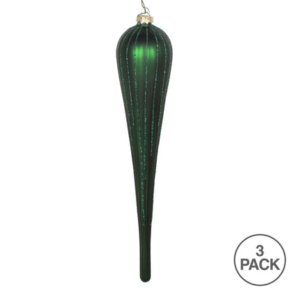 Vickerman 11" Emerald Matte Glitter Drop Christmas Ornament Set of 3