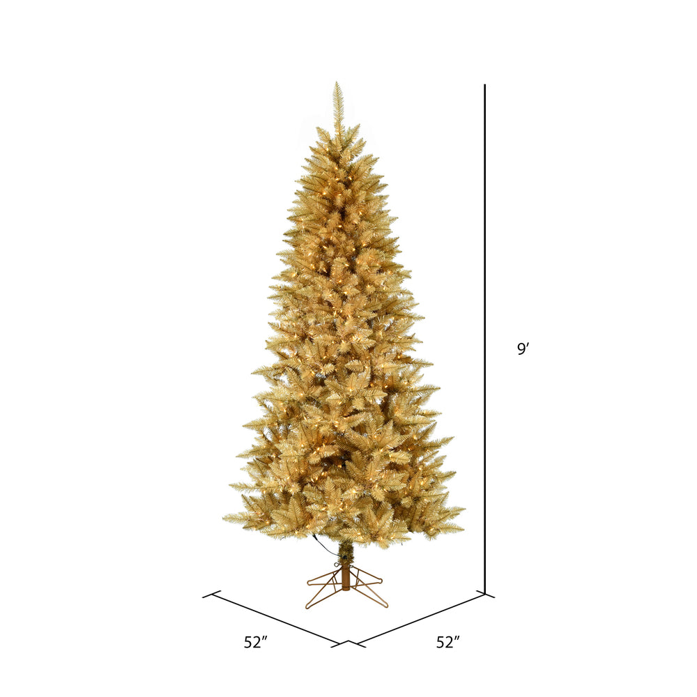 Vickerman 9' x 52" Gold Fir Artificial Christmas Pencil Tree Warm White Dura-Lit® LED Lights