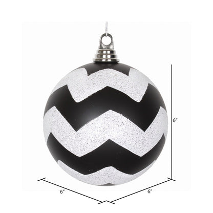 Vickerman 6" Black and White Matte Chevron Ball Christmas Ornament with Glitter Accents
