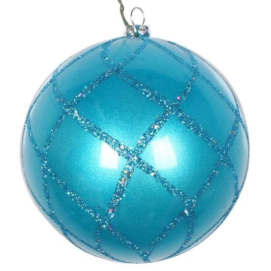 Vickerman 4" Turquoise Candy Glitter Net Ball Ornament 3 per Bag