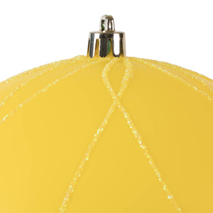 Vickerman 6" Yellow Matte and Glitter Swirl Ball Ornament 3 per Box