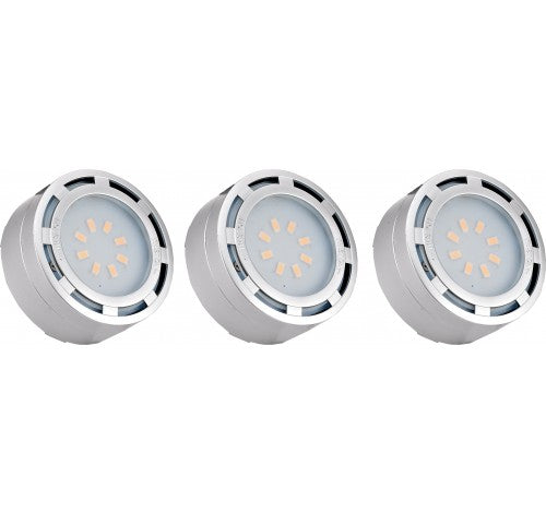 Westgate 3 LED Puck Ltg 12W (24LED Chips), 825 Lumens, Plastic, 120V, 2 5/8"X1 13/16", Nickel, SurFace Or ..., Undercabinet Lighting, 3 X 4W, 3 X 275 Lumens, 3000K