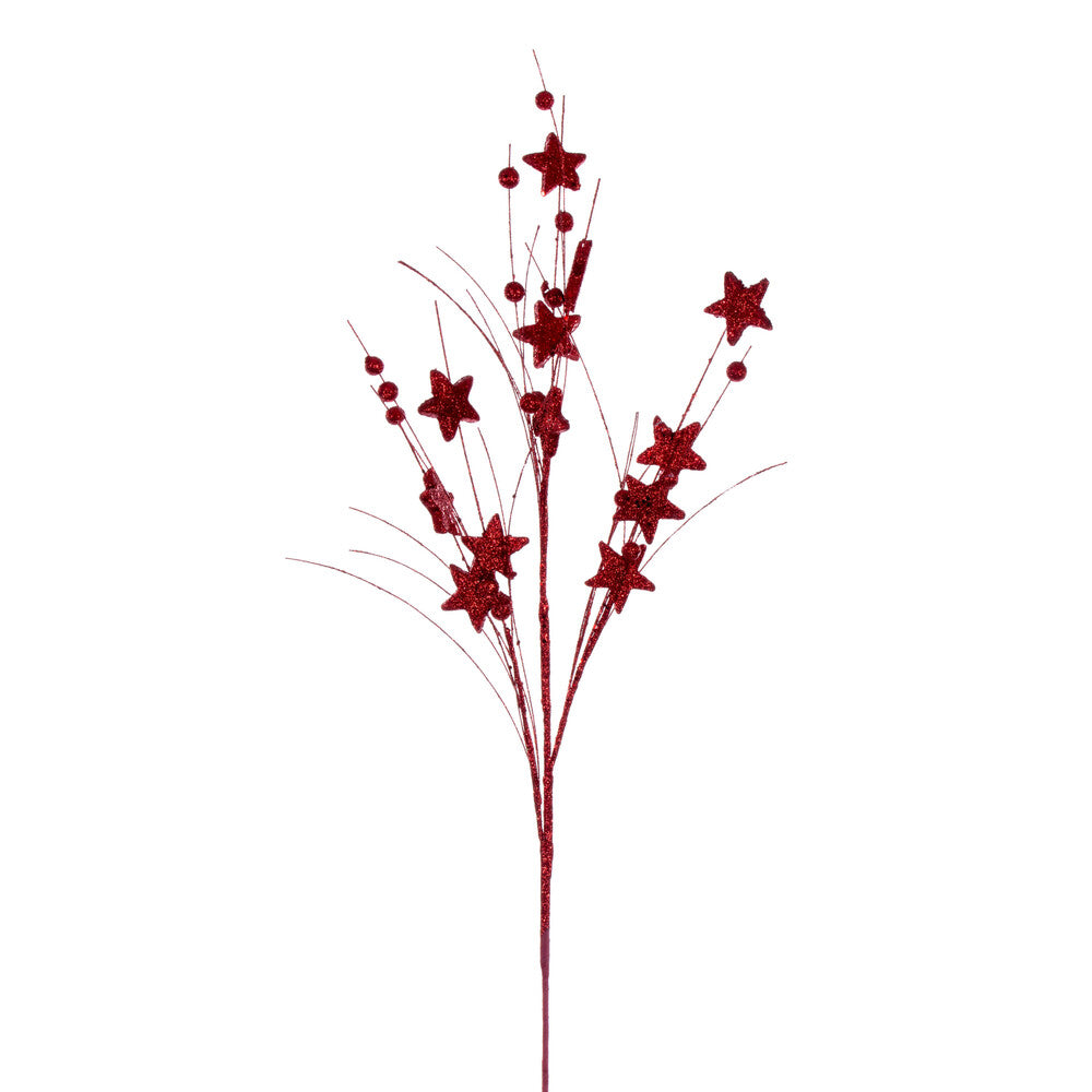 Vickerman 33" Red Star and Ball Glitter Spray 6 per bag.