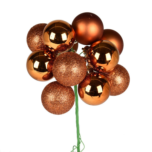 Vickerman 12" Copper Ball Ornament Christmas Pick 4 per set