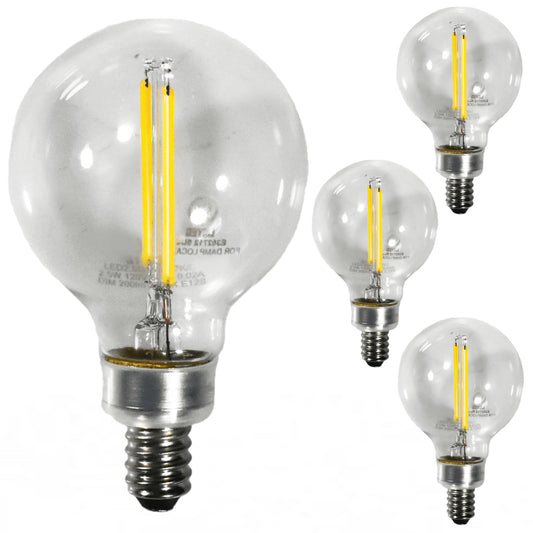 Damar- G16.5 LED Filament Light Bulb 2.5W 200 Lumens Dimmable 2700K Warm White E12S Candelabra Base Pack of 4- Small Globe Edison Clear Bulb for Chandelier Ceiling Fan Vanity Pendant