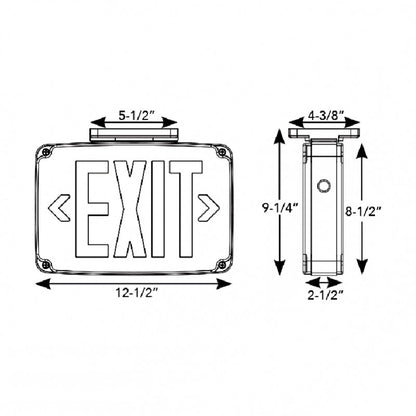 Westgate Wet Location LED Exit Sign Single Face, Red Letters, Black Panel, LED Exit & Emergency Lighting, 3.2W