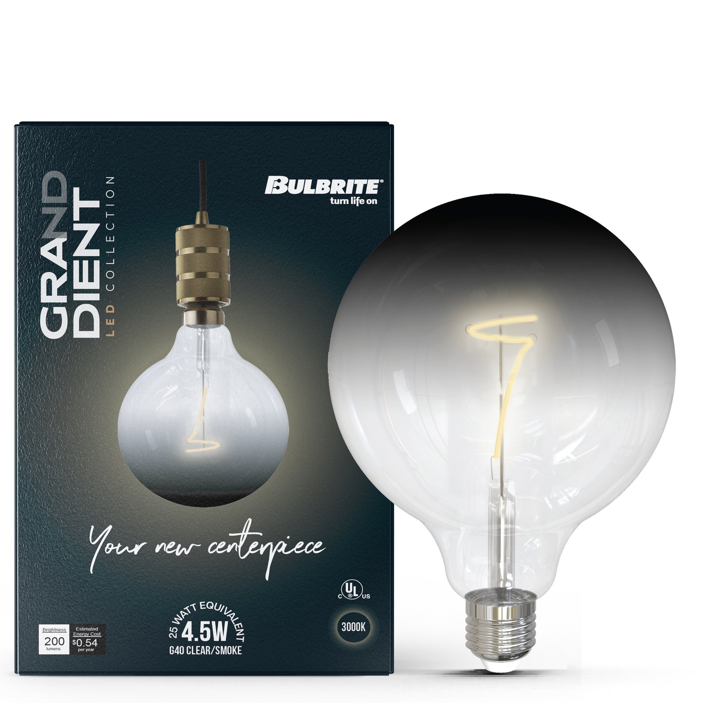 Bulbrite 776997 4W LED G40 3000K FILAMENT GRADIENT SMOKE FULLY COMPATIBLE DIMMING