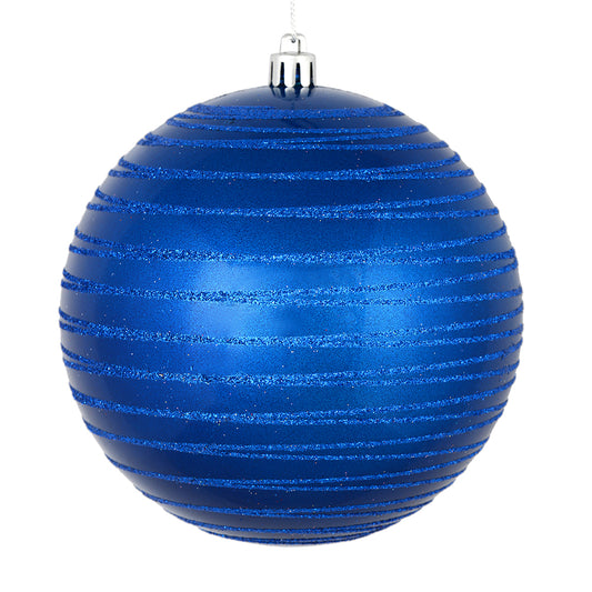 Vickerman 4" Blue Candy Finish Ball Ornament with Glitter Lines 4 per Bag