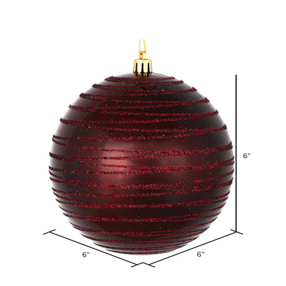 Vickerman 6" Burgundy Candy Finish Ball Ornament with Glitter Lines 3 per Bag