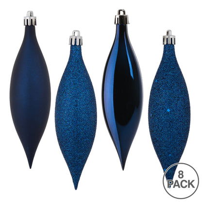 Vickerman 5.5" Midnight Blue Finial Drop Christmas Ornament Assorted 4 Finish 8 per Pack