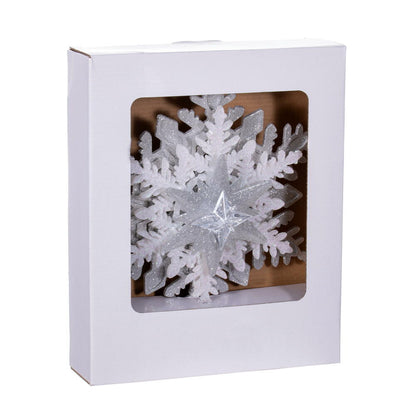 Vickerman 20 Light x 13.5" LED Silver-White Snowflake Tree Top with Warm White LED Mini Lights.
