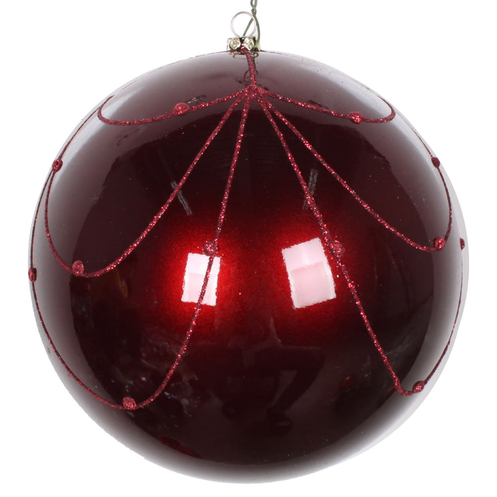 Vickerman 6" Wine Candy Finish Curtain Ornament with Glitter Accents 3 per Bag