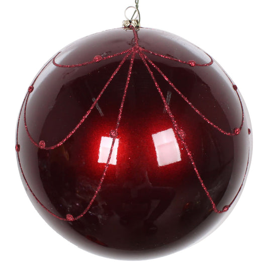 Vickerman 6" Wine Candy Finish Curtain Ornament with Glitter Accents 3 per Bag