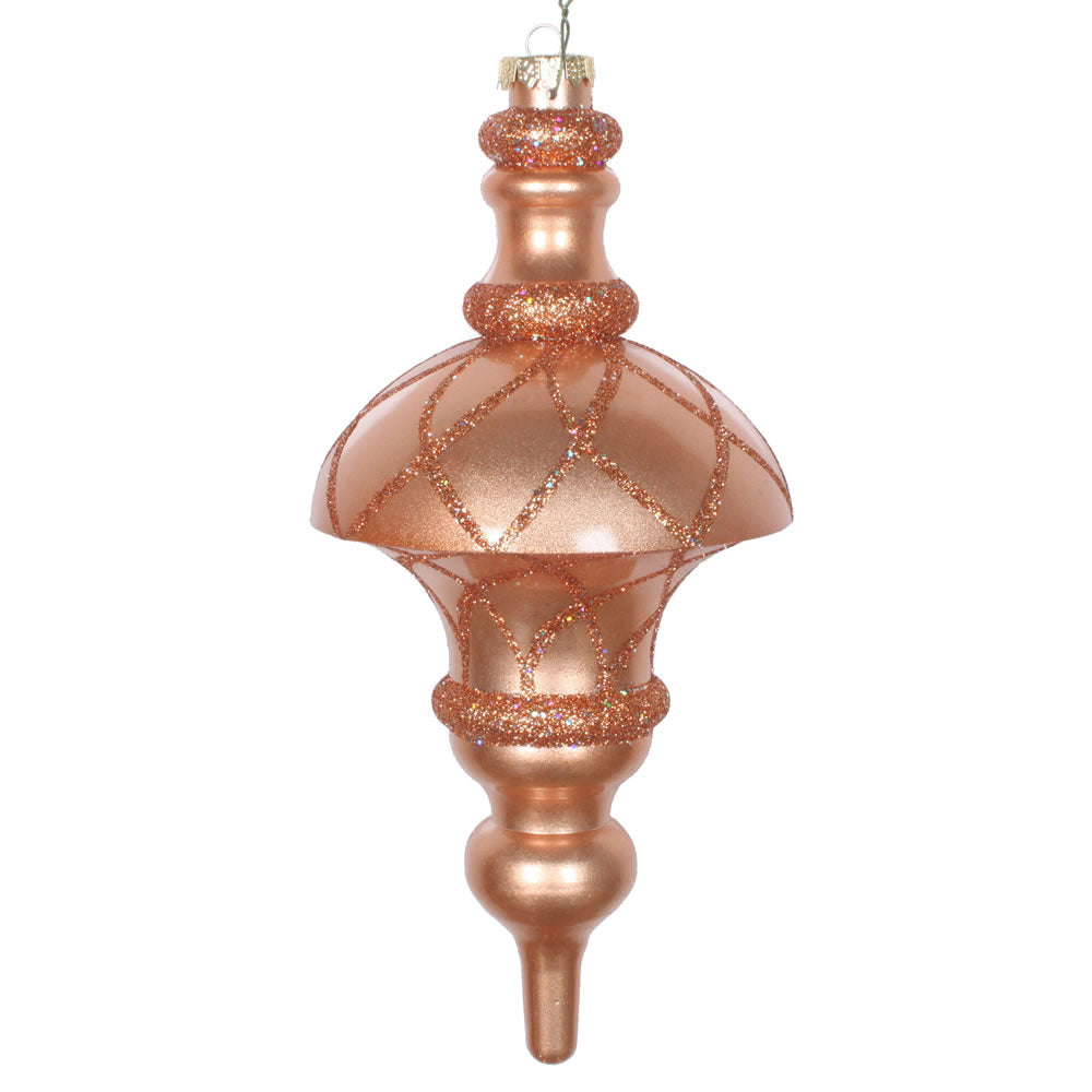 Vickerman 10" Rose Gold Candy Finish Net Top Finial Ornament with Glitter Accents