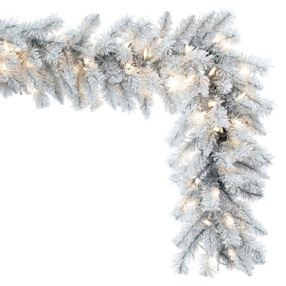 Vickerman 9' x 14" Frosted Silver Artificial Christmas Garland Warm White Dura-lit LED Lights