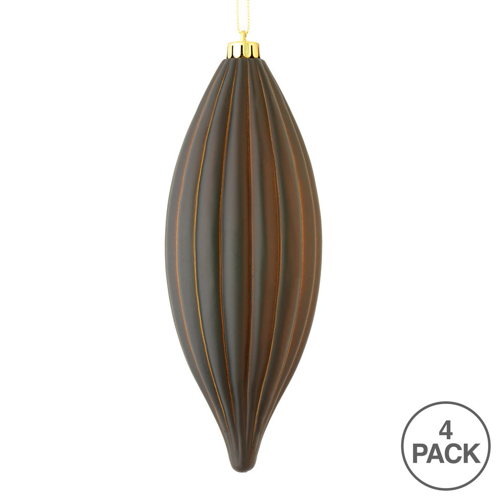 Vickerman 8" Chocolate Matte Line Finial Ornament Pack of 4