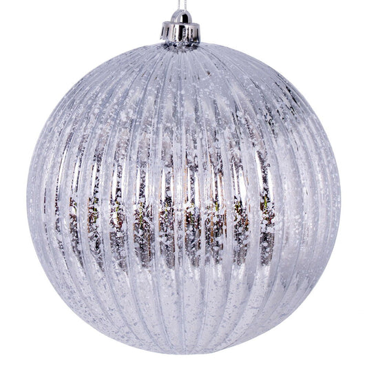 Vickerman 8" Silver Shiny Lined Mercury Ball Ornament.